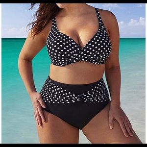 Women's Large Black and White Polka Dot Bikini